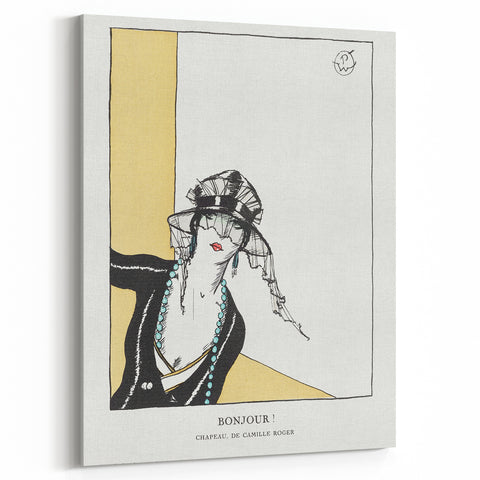 Chic Art Deco Wall Art – Elegant Woman in Stylish Hat and Jewelry