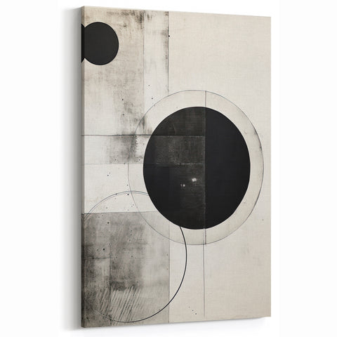 Black and White Geometric Art - Minimalist Circles with Squares Design