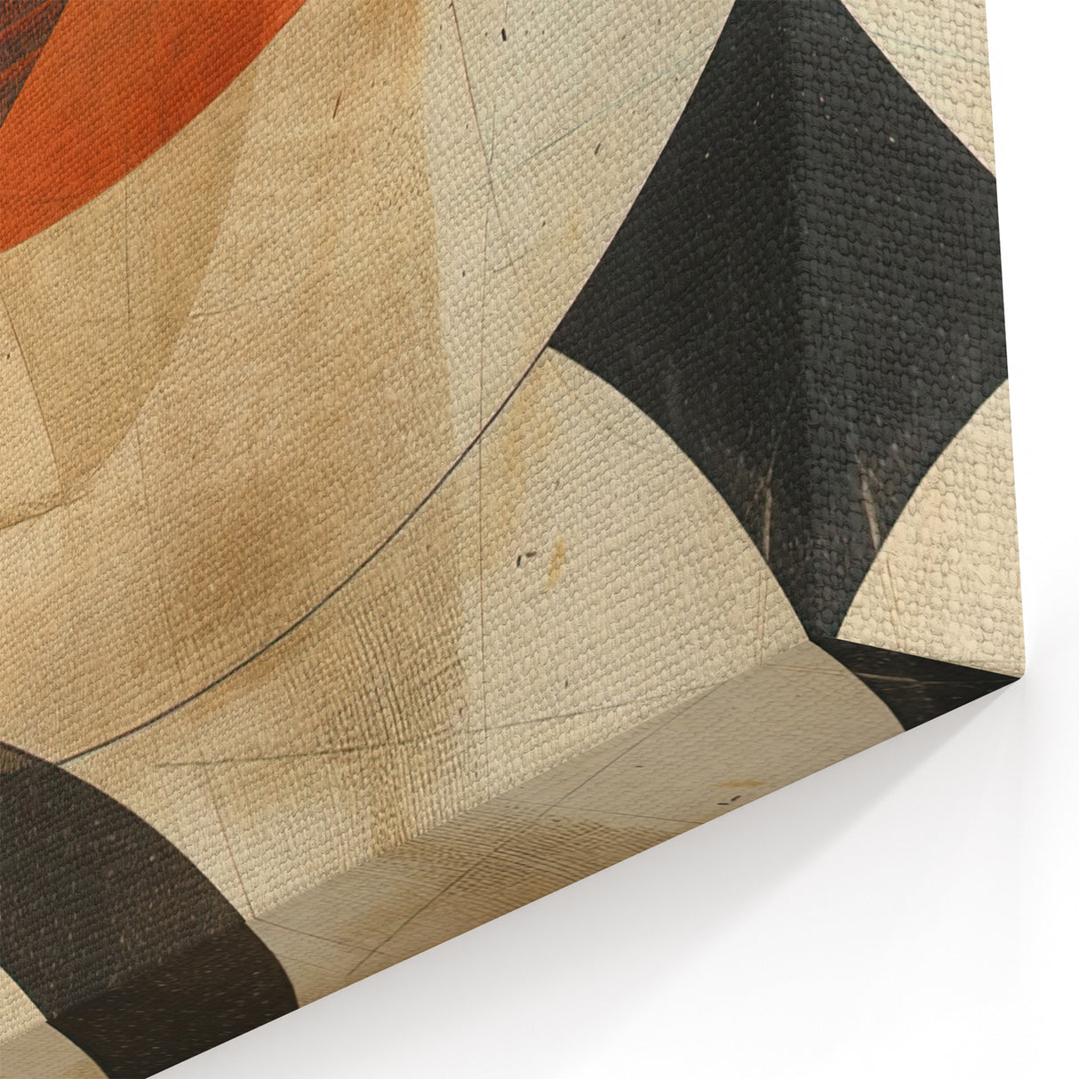 Minimalist Abstract Art Print - Black Red Beige Curved Geometric Design