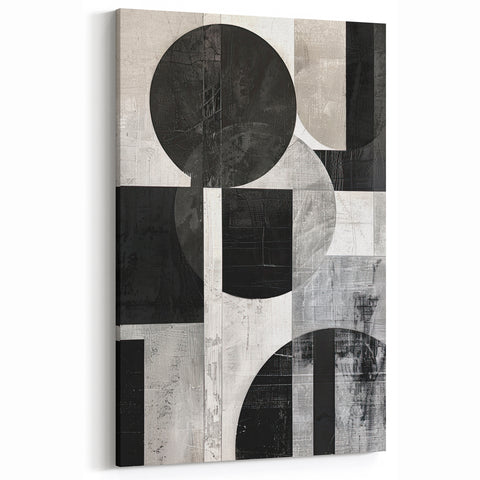 Monochrome Geometric Abstract Art - Black and Gray Circles and Squares