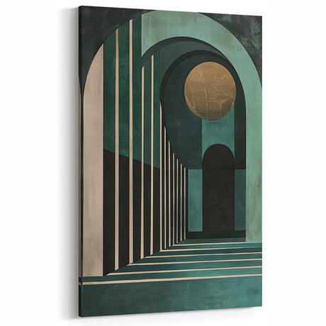 Geometric Archway Abstract Art - Green and Gold Minimalist Design