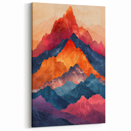 Colorful Abstract Mountain Landscape Art - Vibrant Layered Wall Decor