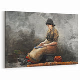 A Fishergirl Baiting Lines Realism Art Print - Winslow Homer Coastal Scene