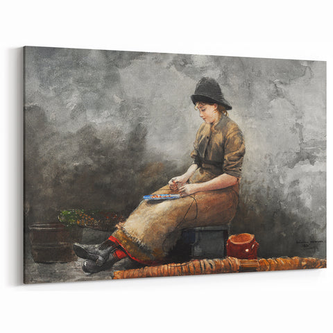 A Fishergirl Baiting Lines Realism Art Print - Winslow Homer Coastal Scene