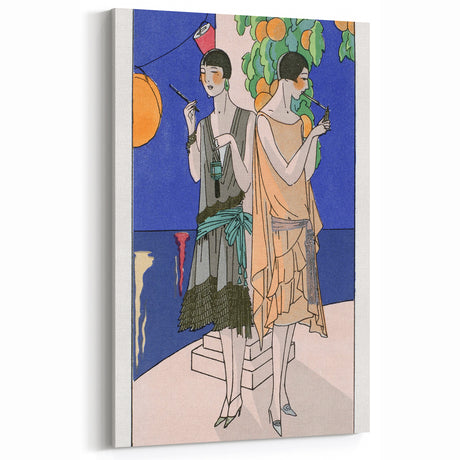 Art Deco Wall Art - Elegant Women with Cigarette Holders in Garden Scene