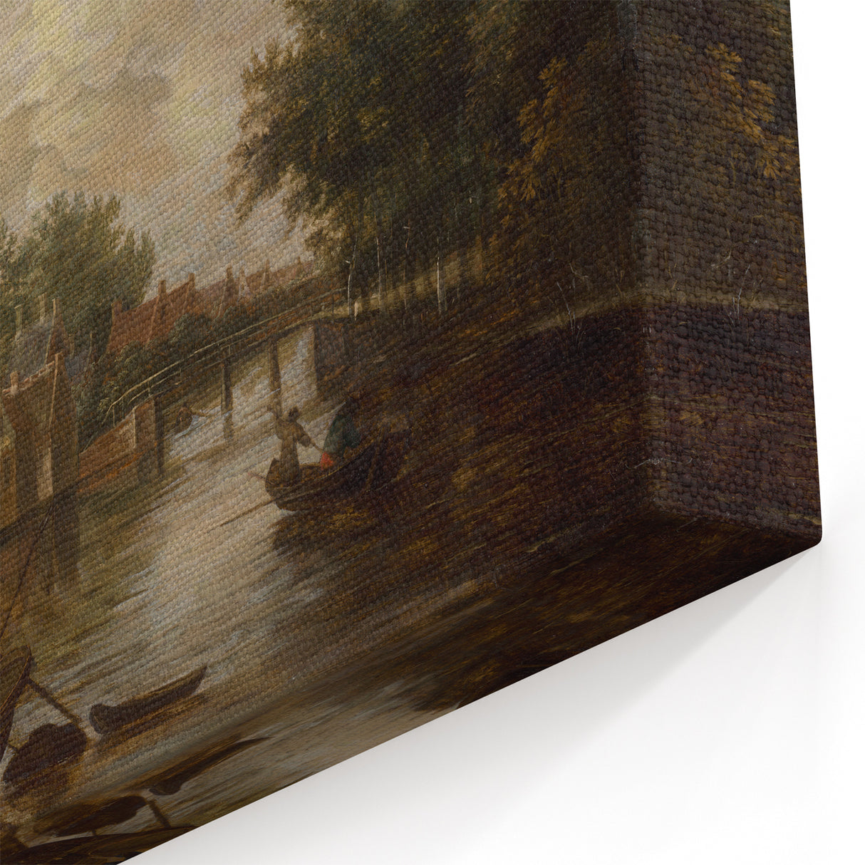 Town with River Realism Art Print - Serene Dutch Landscape Scene