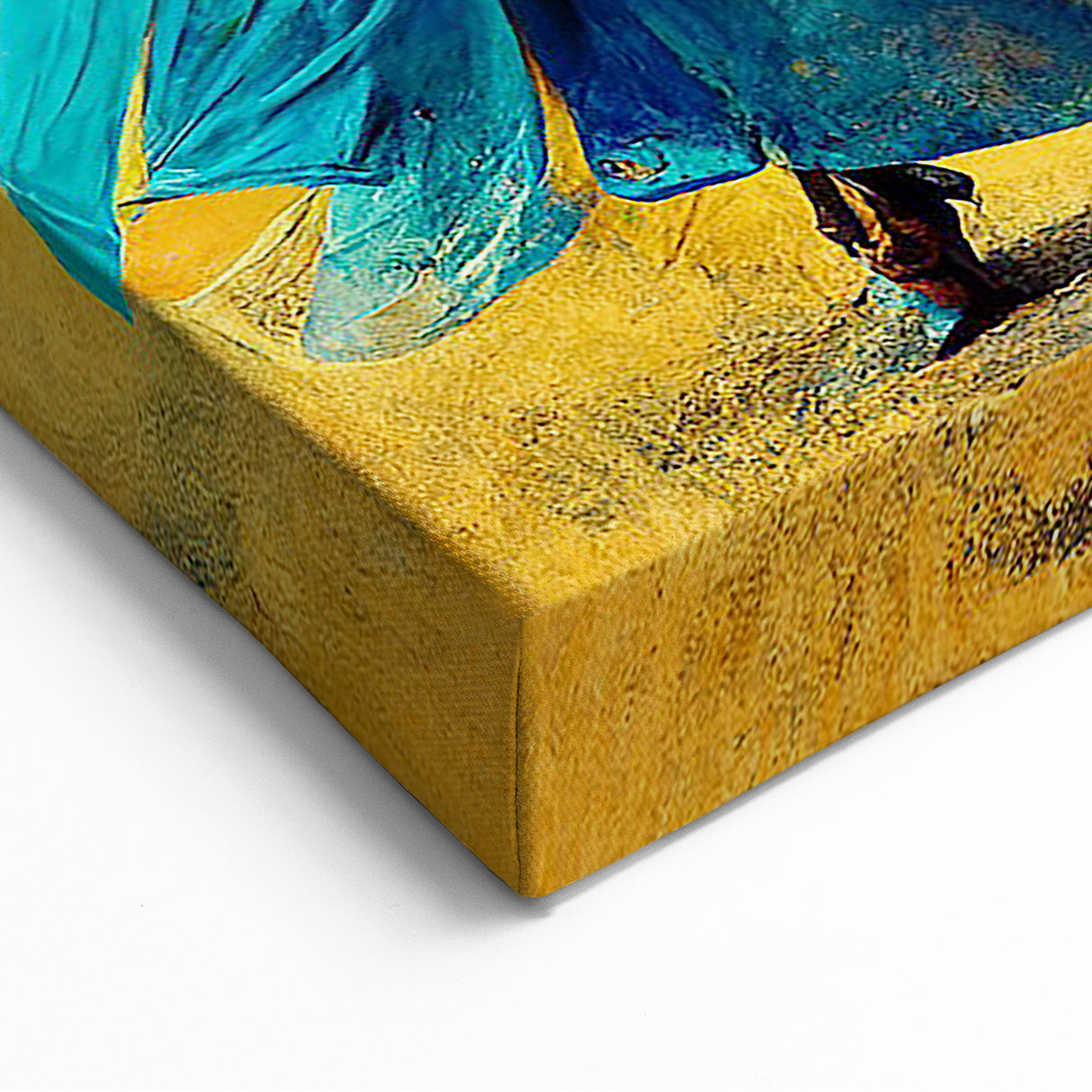 Figurative Abstract Canvas - Elegant Dance in Blue and Gold Tones