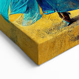 Figurative Abstract Canvas - Elegant Dance in Blue and Gold Tones