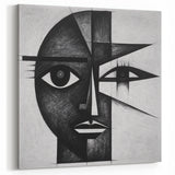 Modern Monochrome Face Art - Black and White Abstract Figurative Design
