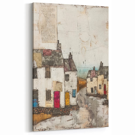 Rustic Village Abstract Architecture Art - Colorful Cottage Scene Print