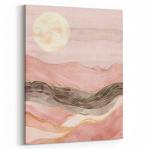Abstract Landscape with Moon in Soft Pinks - Modern Nature Wall Art