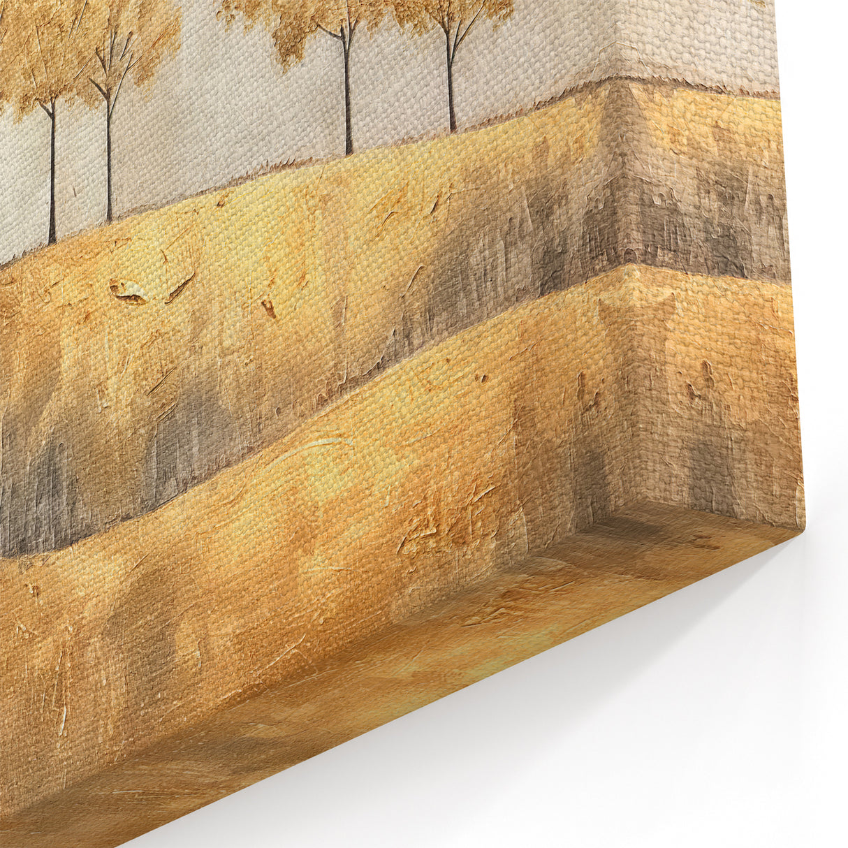 Golden Tree Line Abstract Landscape - Elegant Nature Wall Art Canvas