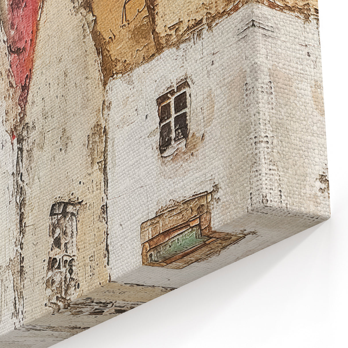 Charming Village Abstract Art – Rustic Cottage Architecture Canvas Print