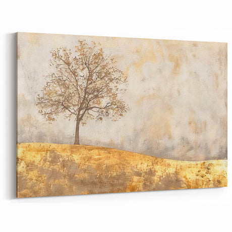 Rustic Golden Tree Landscape - Minimalist Abstract Canvas Wall Art