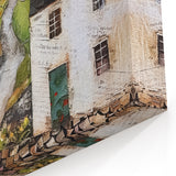 Rustic Countryside Village Art – Charming Abstract Landscape Canvas Print