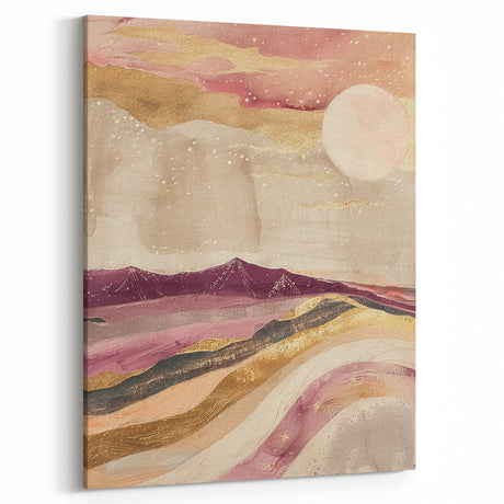 Modern Abstract Landscape - Dreamy Celestial Night in Pink and Gold