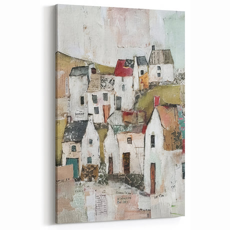 Rustic Village Abstract Art - Collage Style Countryside Canvas Print