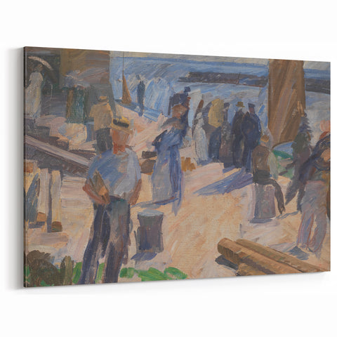 Modern Coastal Scene - Abstract Impressionist Art Print of Seaside Life
