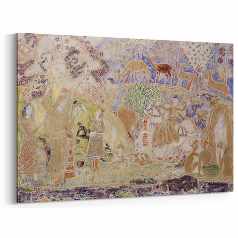 Whimsical Forest Scene - Modern Art Print of Figures and Deer by Prendergast