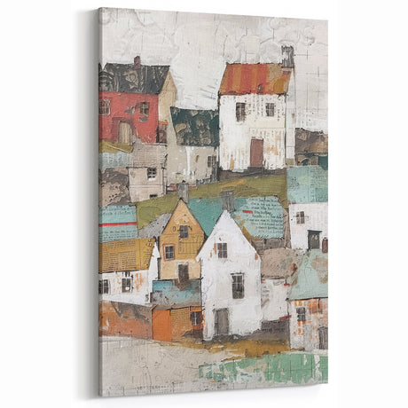 Colorful Village Abstract Art - Rustic Countryside Canvas Wall Decor