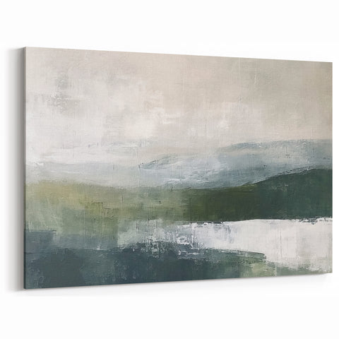 Misty Mountain Abstract Landscape – Cool Tones Canvas for Tranquil Decor