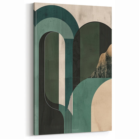 Minimalist Abstract Geometric Wall Art in Green Tones - Modern Decor