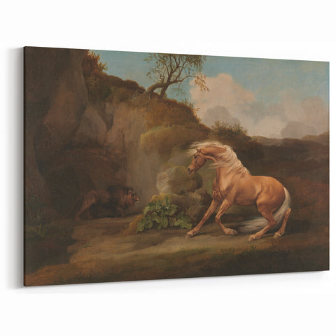 Realistic Horse and Lion Painting - George Stubbs Realism Art Canvas Print