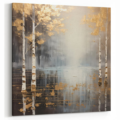 Modern Landscape Wall Art - Gold and Gray Abstract Forest Canvas Print