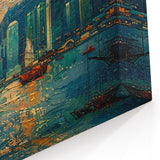 Colorful Cityscape Canvas - Sailboats on Coastal Skyline Abstract Art