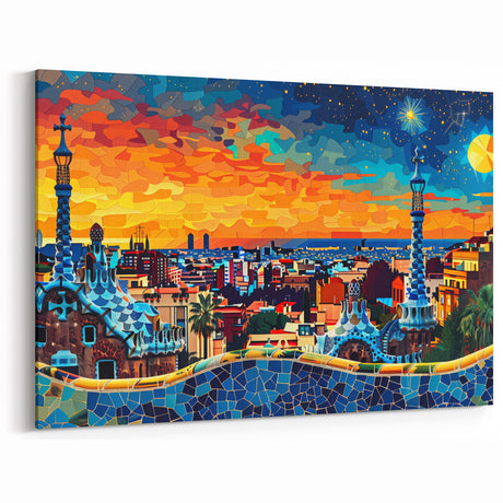 Vibrant Abstract Landscape Art - Colorful Mosaic Cityscape Canvas Print