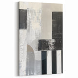 Minimalist Textured Abstract Art - Black White Gray Geometric Canvas