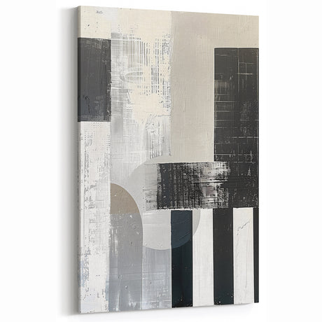 Minimalist Textured Abstract Art - Black White Gray Geometric Canvas