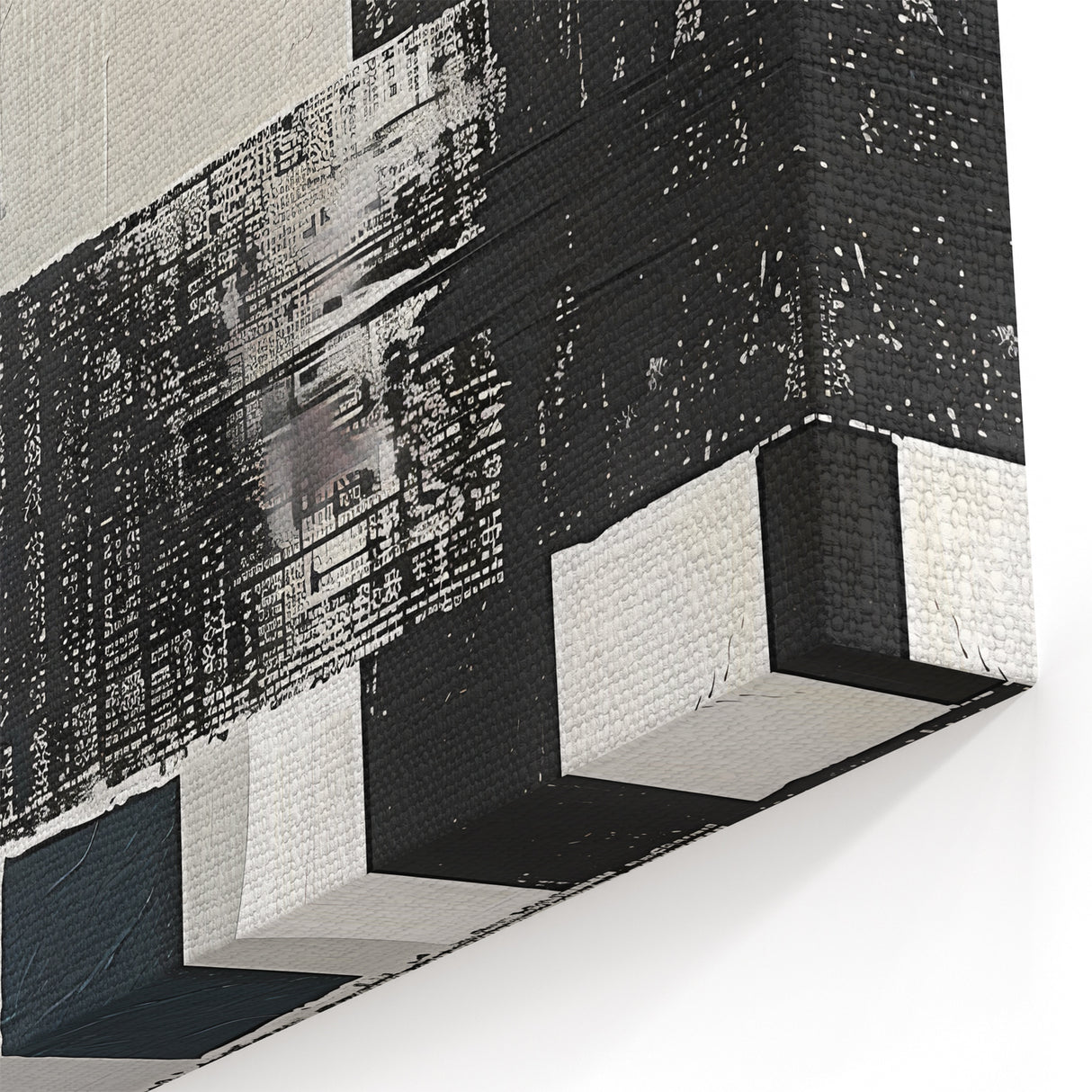 Minimalist Textured Abstract Art - Black White Gray Geometric Canvas