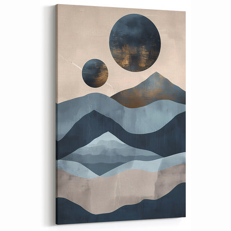 Mountain and Moon Landscape - Abstract Minimalist Wall Art