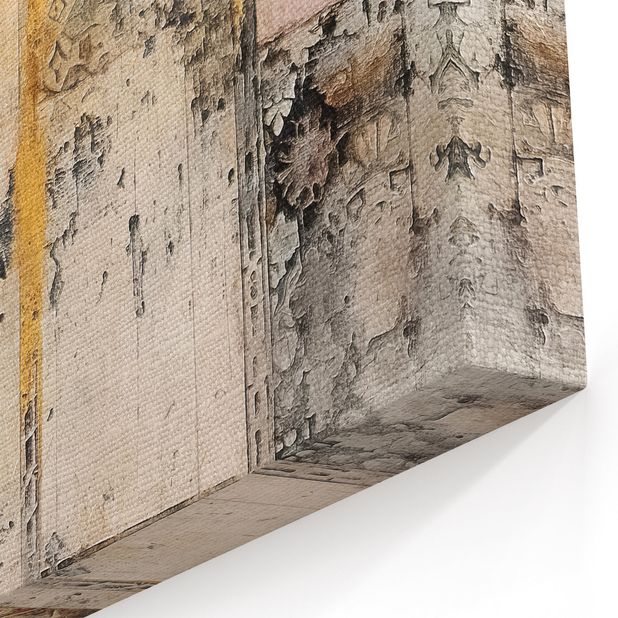 Eclectic Abstract Architecture Canvas - Beige, Gold, and Teal Wall Art