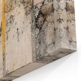 Eclectic Abstract Architecture Canvas - Beige, Gold, and Teal Wall Art