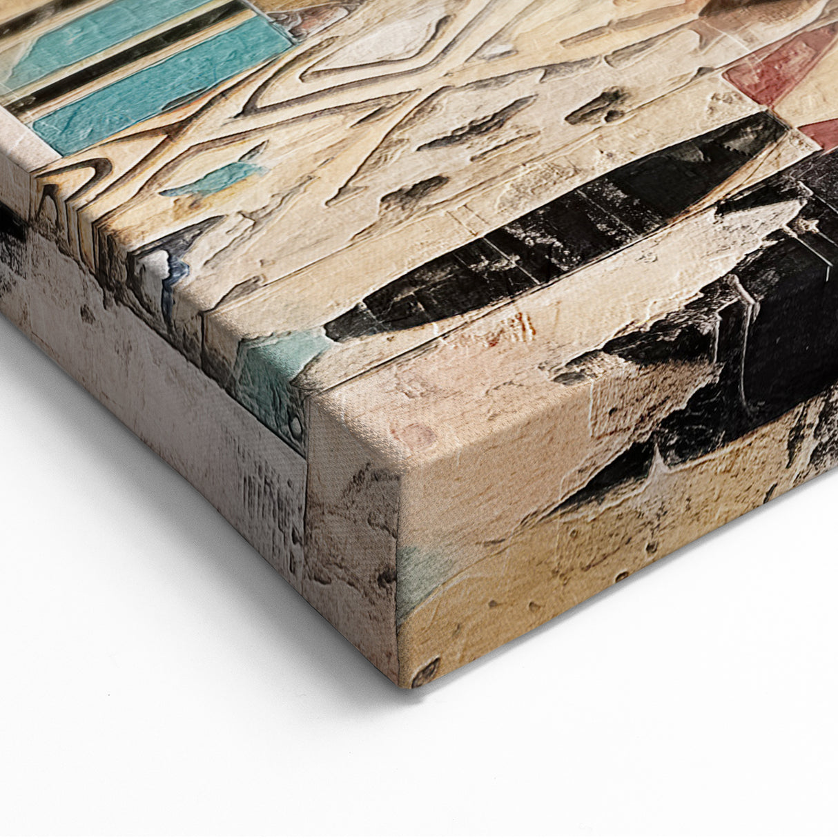 Eclectic Abstract Architecture Canvas - Beige, Gold, and Teal Wall Art