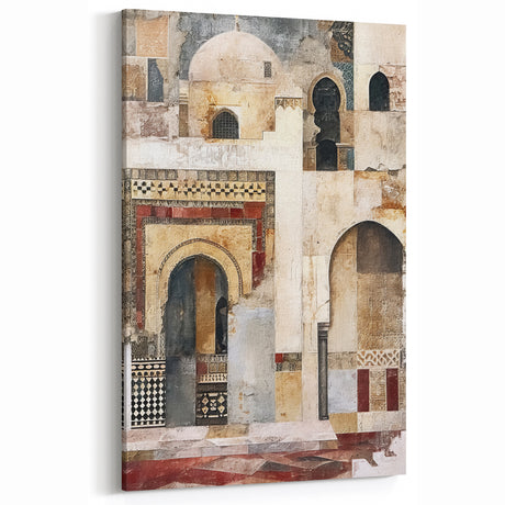 Intricate Archway Abstract Architecture Canvas - Beige and Green Wall Art