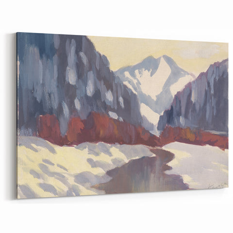 Winter Mountain Stream - Modern Wall Art of Snowy Landscape Scene