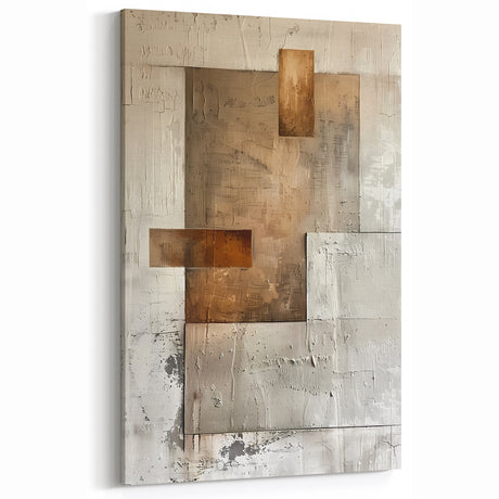 Textured Beige and Brown Abstract Oil Painting - Minimalist Wall Decor