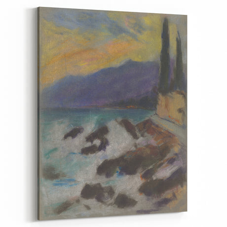 Rocky Seashore with Cypresses - Modern Wall Art of Coastal Landscape