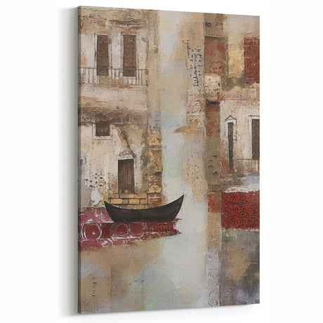 Vintage Abstract Architecture with Boat Art Print – Elegant Wall Decor