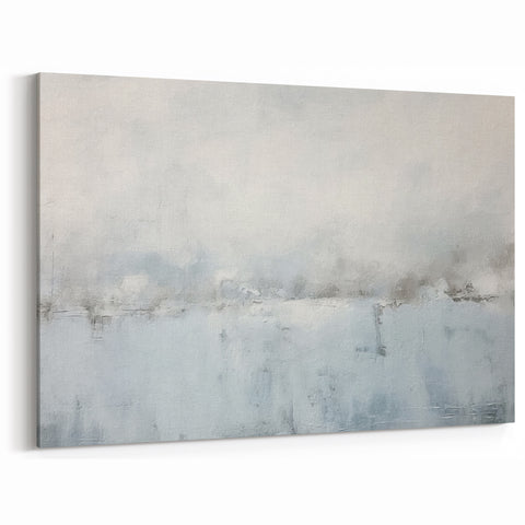 Minimalist Strokes and Lines Abstract Art – Light Gray and Blue Canvas