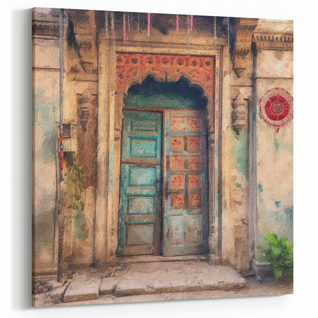 Vintage Indian Door Canvas Art – Rustic Heritage Decor