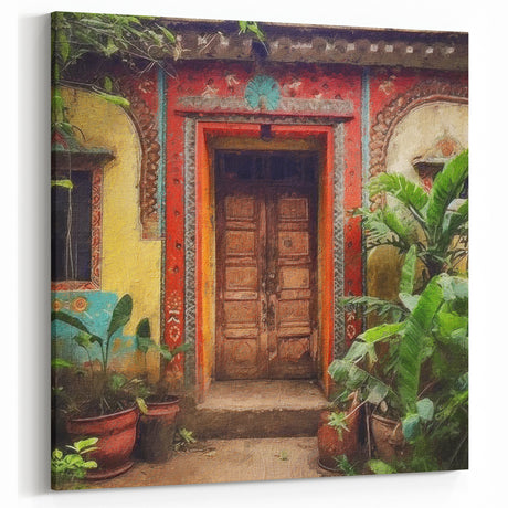 Rustic Indian Door Canvas Art – Colorful Heritage Decor