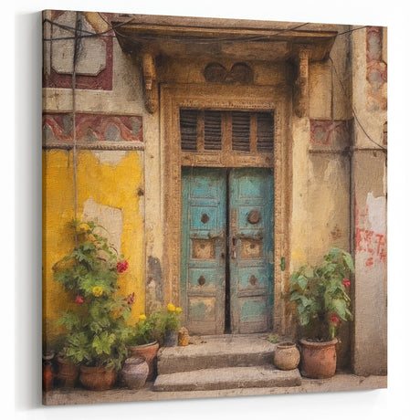 Rustic Indian Door Canvas Art – Vintage Architecture Decor