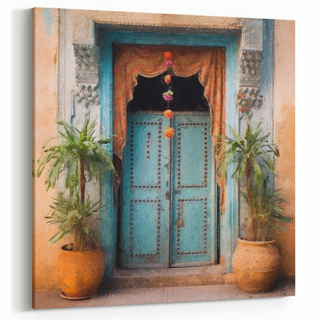 Elegant Indian Door Canvas Art – Heritage and Botanical Decor