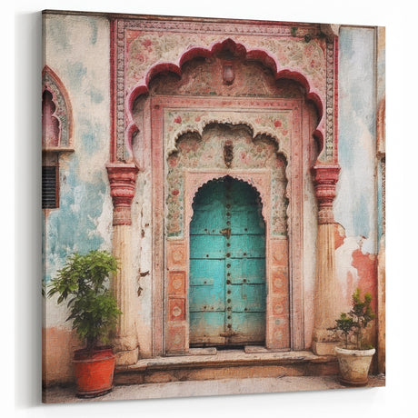 Vintage Indian Door Canvas Art – Pastel Heritage Decor
