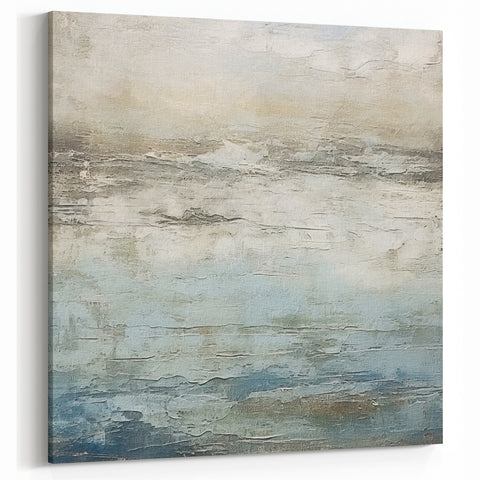 Calming Blue and Beige Abstract Landscape Art – Textured Canvas Print