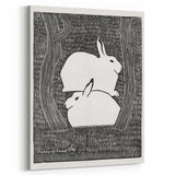 Minimalist Snow Hares Wall Art - Monochrome Animal Art Print